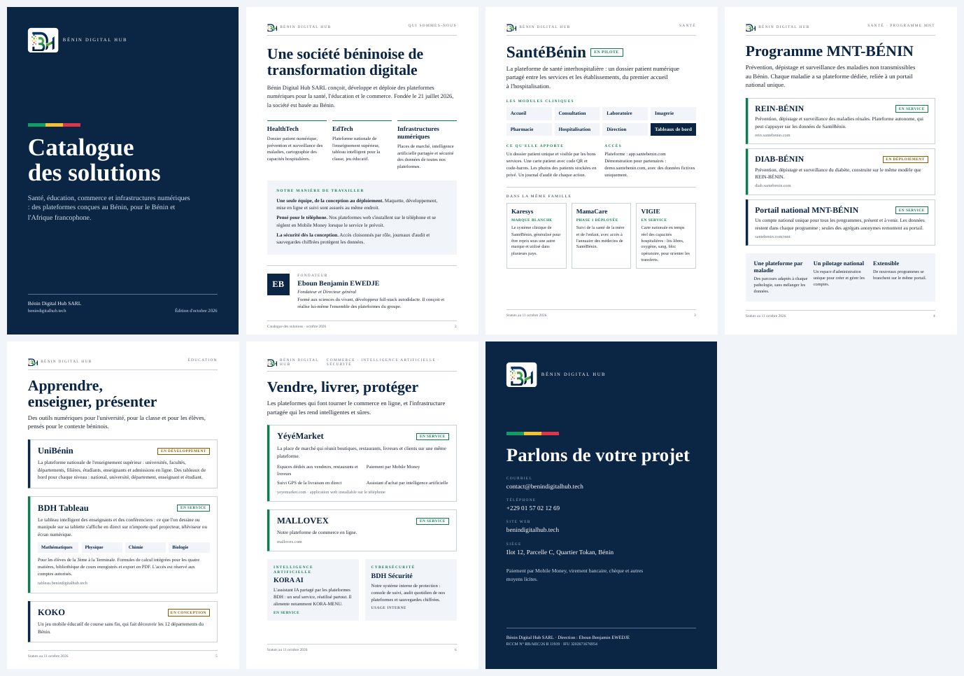 Aperçu des sept pages du catalogue